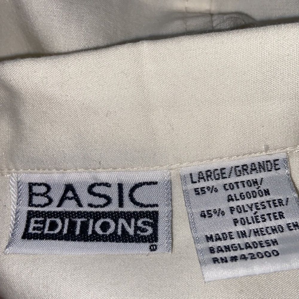 Basic Editions Ivory Casual Button Down Shirt L - image 7